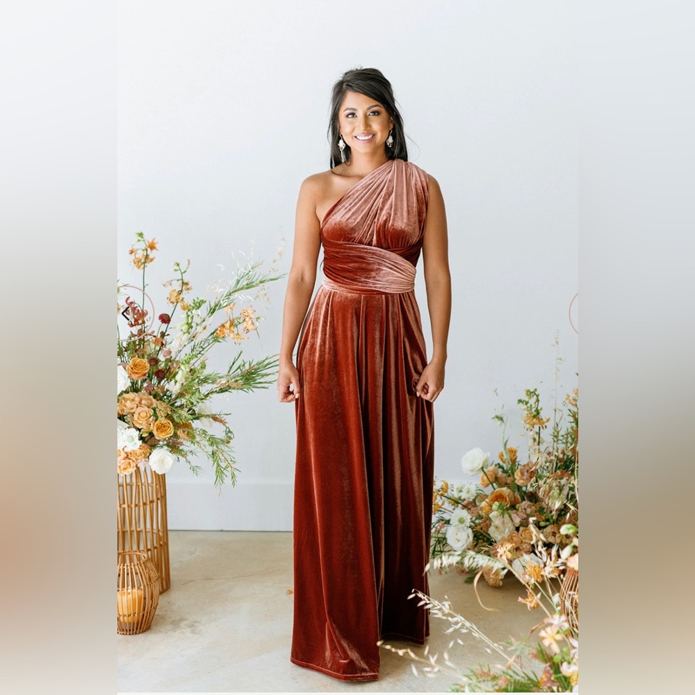 Revelry Terracotta Velvet Bridesmaid Dress